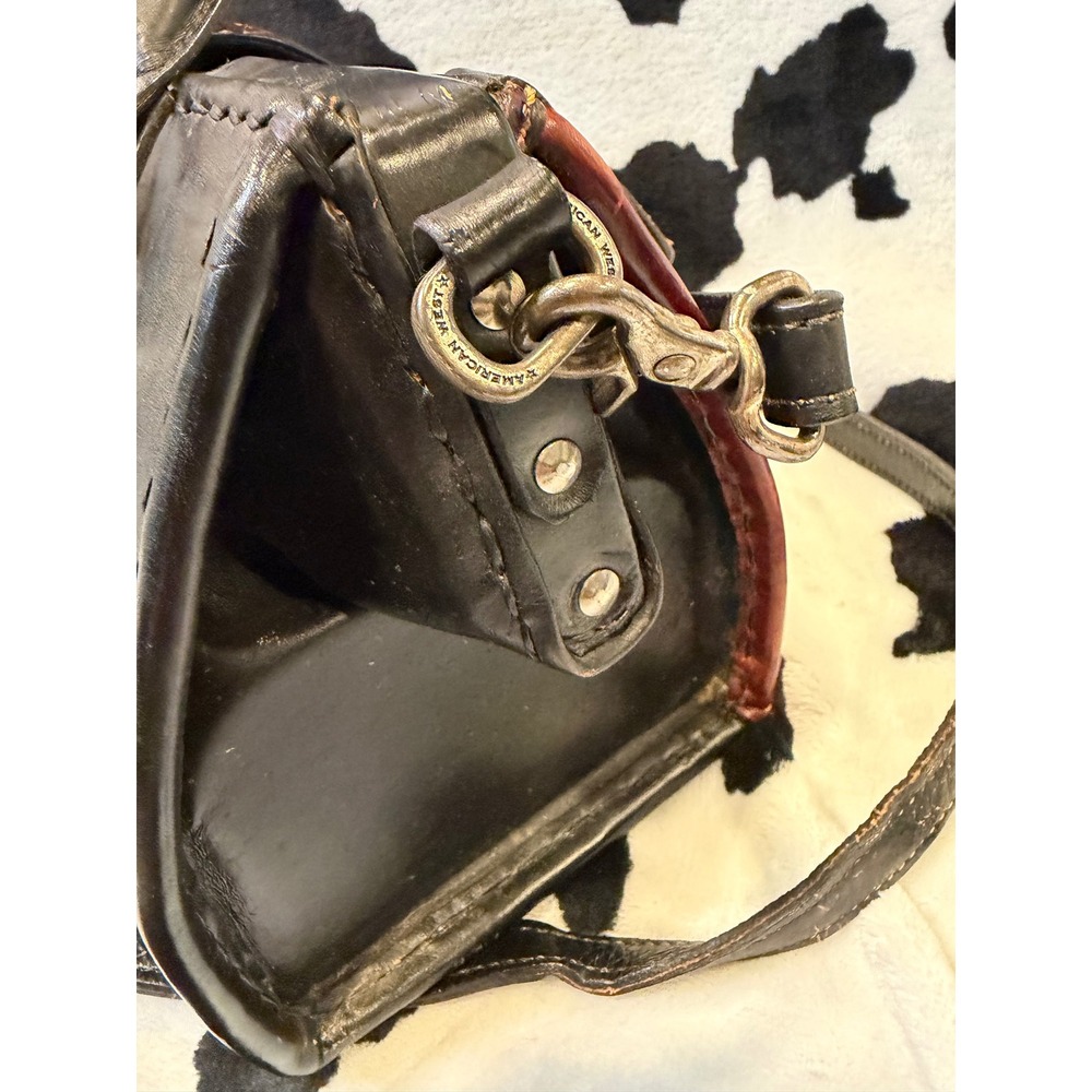 American West Tooled Leather Doctor Bag Western Crossbody Satchel Black Brown - Picture 7 of 9